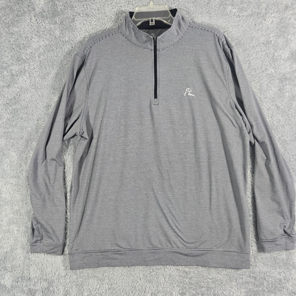 Rhoback Mens XL Quarter Zip Pullover Blue White Striped Performance Golf Shirt